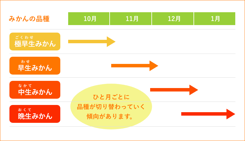 一般的な販売によるみかん品種の移り変わり